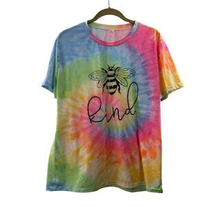Tie-Dye Bee Kind Graphic T-Shirt XL Rainbow Hippie Retro Colorful Neon Vibrant